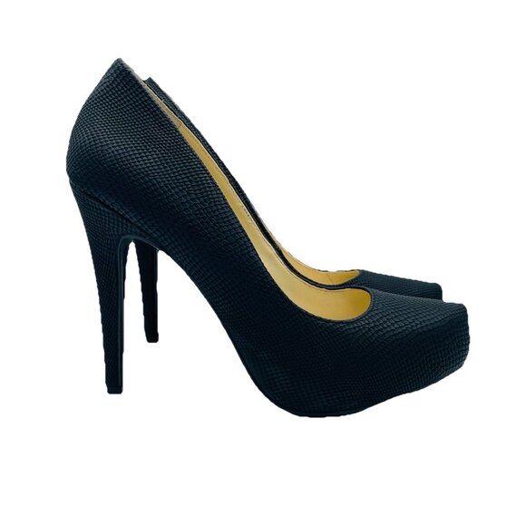 Jessica Simpson Heels Womens Size 7.5 M Black Snake Print Stiletto Platform Shoe - Picture 1 of 11